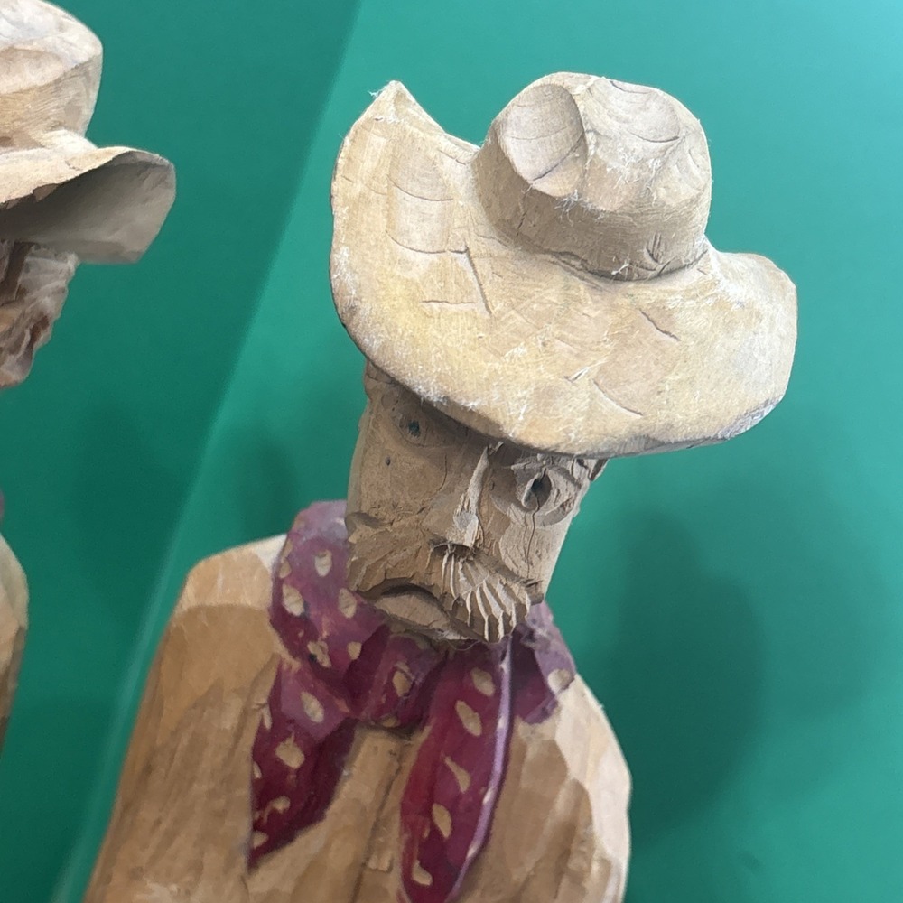 VTG Hand Carved Figures Grandpa Farmer Cowboy Hand Signed Painted Western Decor - Picture 7 of 9